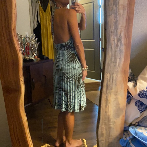 ABS By Alan Swartz Palm Print Halter Dress Size 4 - Picture 2 of 12
